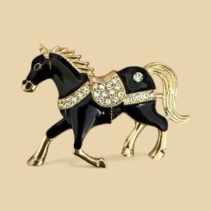 Mint Black and Gold Horse Brooch